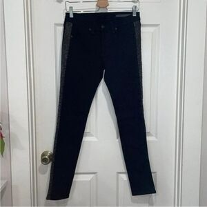 Rag & Bone Womens Size 27 Lamb Leather Coal Skinny Tuxedo Embellished Jeans